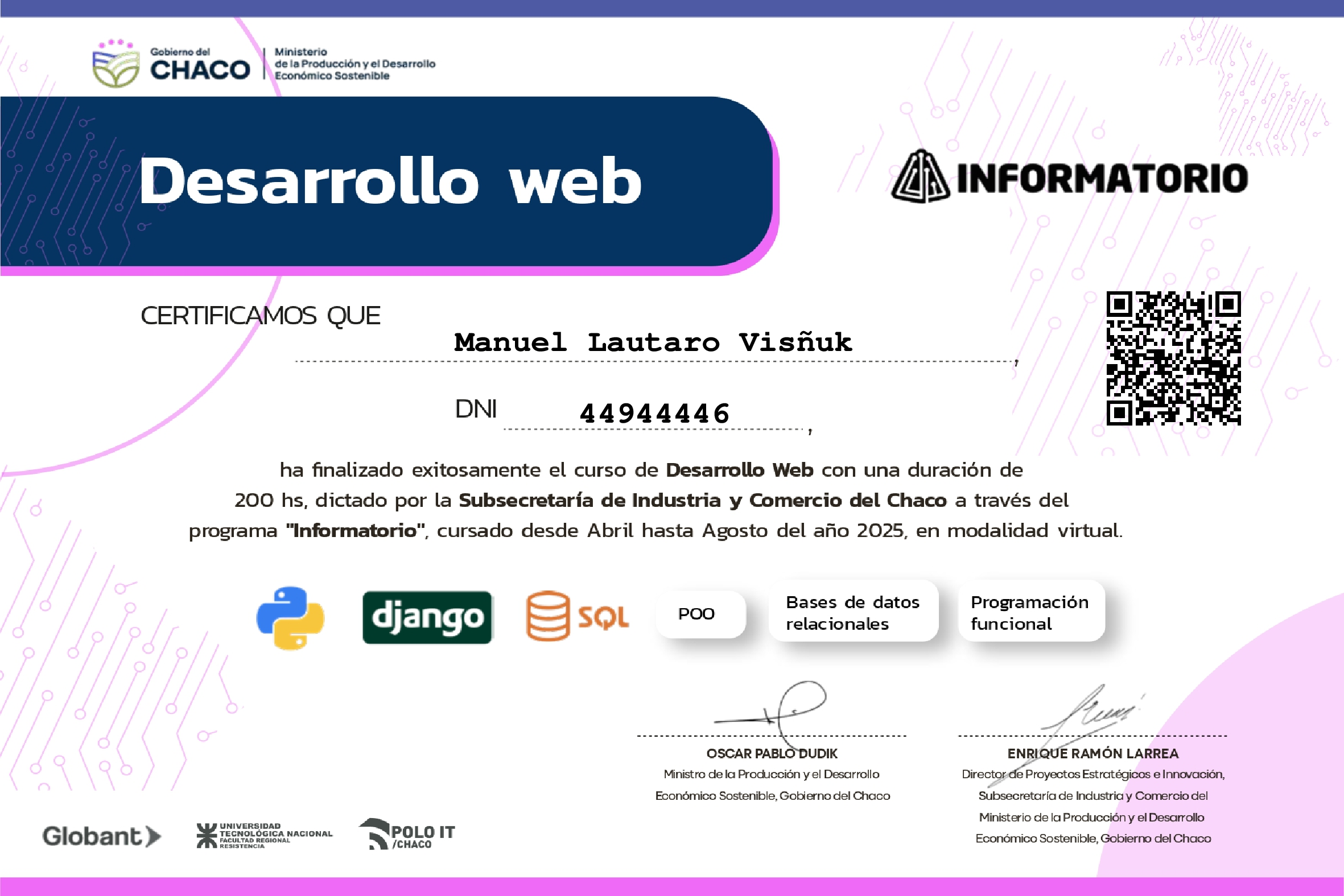 Certificado de desarrollo web
